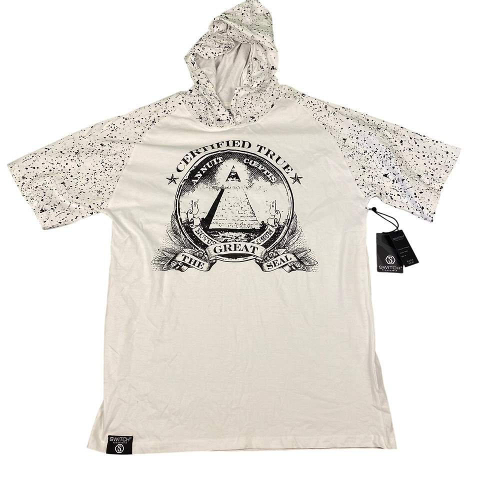 Switch Remarkable Mens XL White Short Sleeve Hoodie All‎ Knowing Eye Graphic NWT